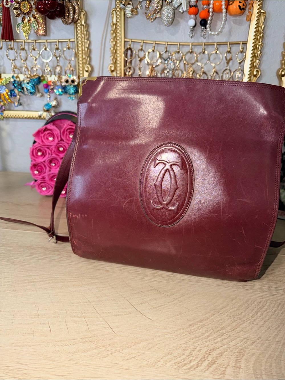 Cartier Kisslock Leather Shoulder Bag
